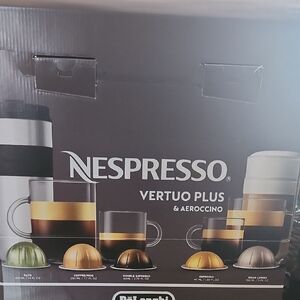 Nespresso Vertuo Plus & Aeroccino with Green and Gold Capsules
